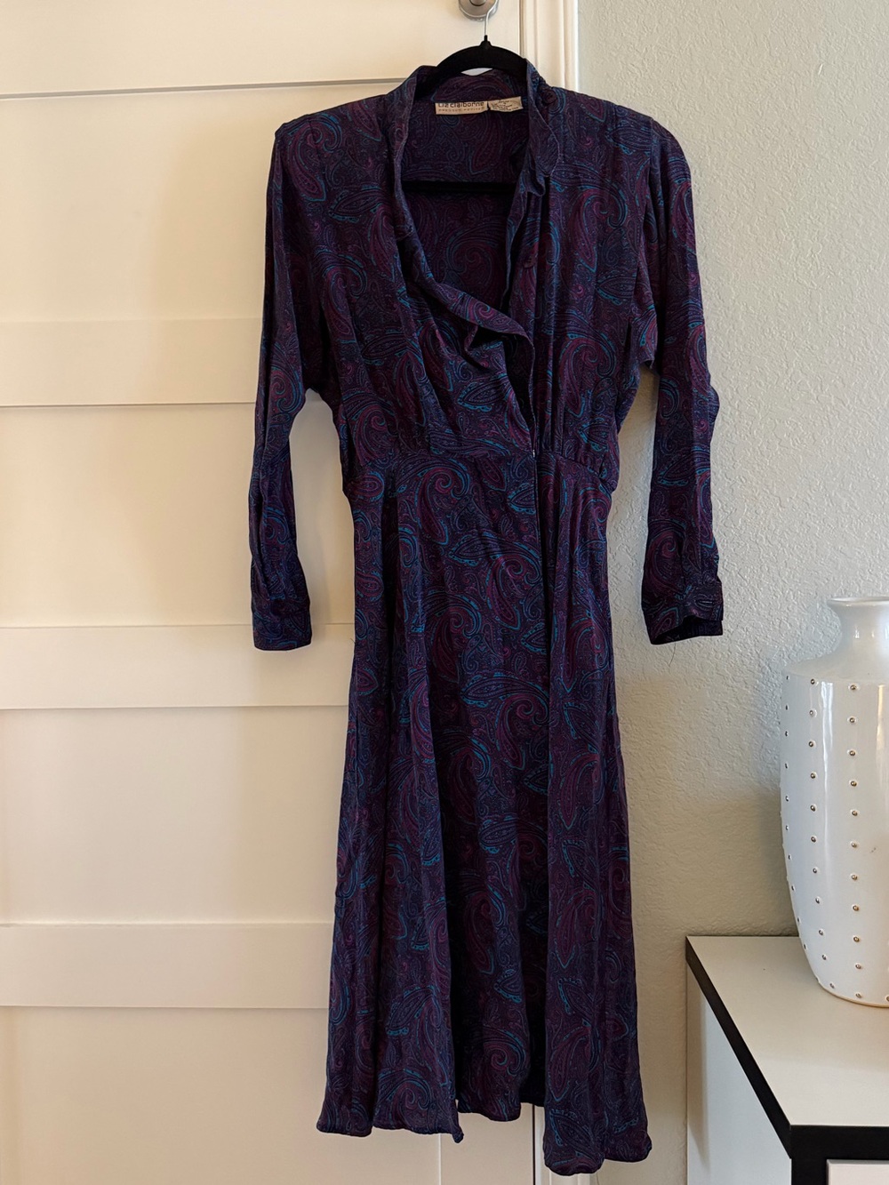 Vintage Liz Claiborne Purple Paisley Long-Sleeve Wrap Dress